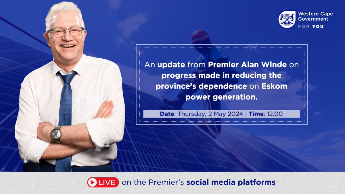 Tomorrow, I will give an update on the progress made in the various interventions that we are implementing to reduce reliance on Eskom. This includes interventions such as the Provincial Integrated Resource Plan and Load Shedding Relief Programme. ⚡