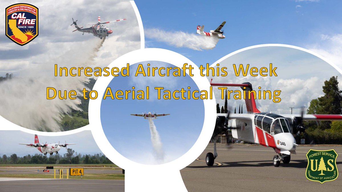 **Reminder** INCREASED AIRCRAFT THIS WEEK - DO NOT BE ALARMEDINTER-AGENCY AERIAL FIREFIGHTING – TACTICAL TRAINING Redding, CA - Tuesday, April 30, 2024, through Friday, May 3, 2024 Residents will see and hear low-flying aircraft during the training period.