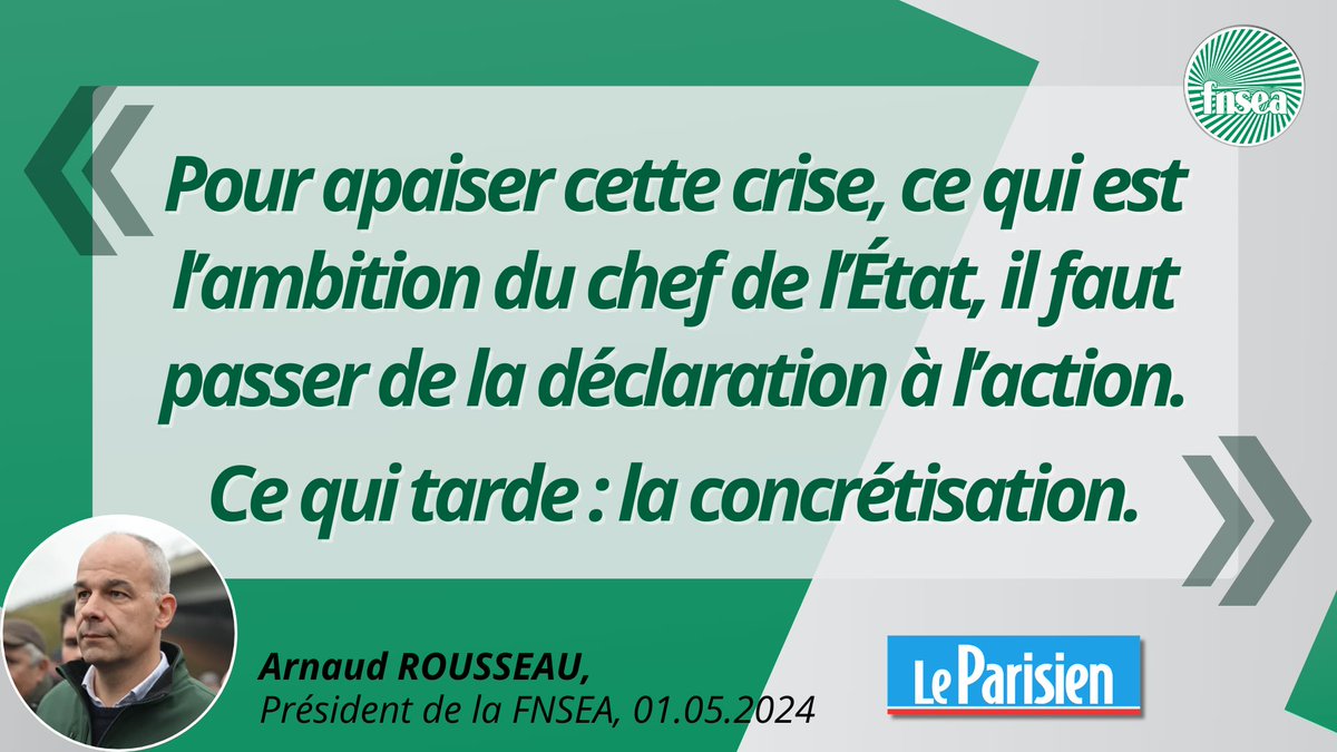 🗞️ Lu dans @le_Parisien | 'Crise agricole : « C’est au gouvernement de convaincre les agriculteurs », la FNSEA « vigilante »' 🎙️ Pour @rousseautrocy, président #FNSEA : 'Il est important que les promesses deviennent palpables et réelles. Dans les fermes prédomine le sentiment