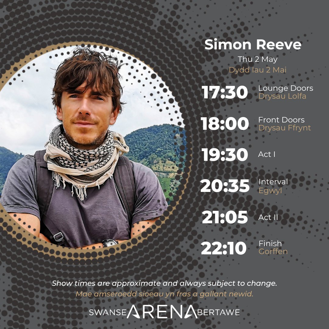 TOMORROW: Simon Reeve 🎫 Last minute tickets: atgtix.co/3RrQHc7 🌍 Please be aware that bars may close up to 15 minutes before the show start time 🌍 We are cashless 🌍 Outdoor queueing areas are not under cover 🌍 Visitor information: atgtix.co/3CHVpul