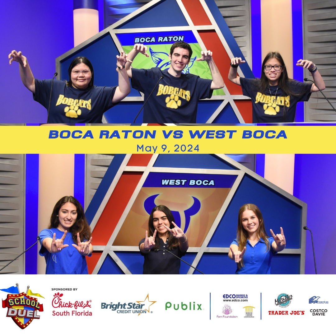 A new School Duel Thursday! Watch #Boca Raton High vs #WestBocaRaton High, this Thursday, May 9th at 8pm on @BECONTV (ch 488 & 19 Comcast, ch63 AT&T/Dish/Directv) @westbocaratonhs @WBRHS_PTSA @SDPBCChoiceCTE @WestBocaBullsFB @bocaratonhs @pbcsd @CityBocaRaton