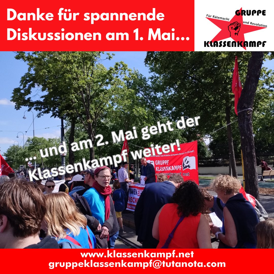 War wieder einmal ein lebendiger und interessanter 1. Mai, mit vielen spannenden Gesprächen bei unserem Infostand. Wenn ihr den Kontakt vertiefen wollt - kommt am 7.5., 19:00 Uhr, zum ROTEN TISCH im Club International, Payergasse 14, 1160 Wien. #rotertisch #erstermai