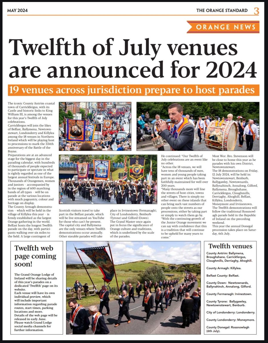 Twelfth of July venues for 2024 announced 

#orangeorder