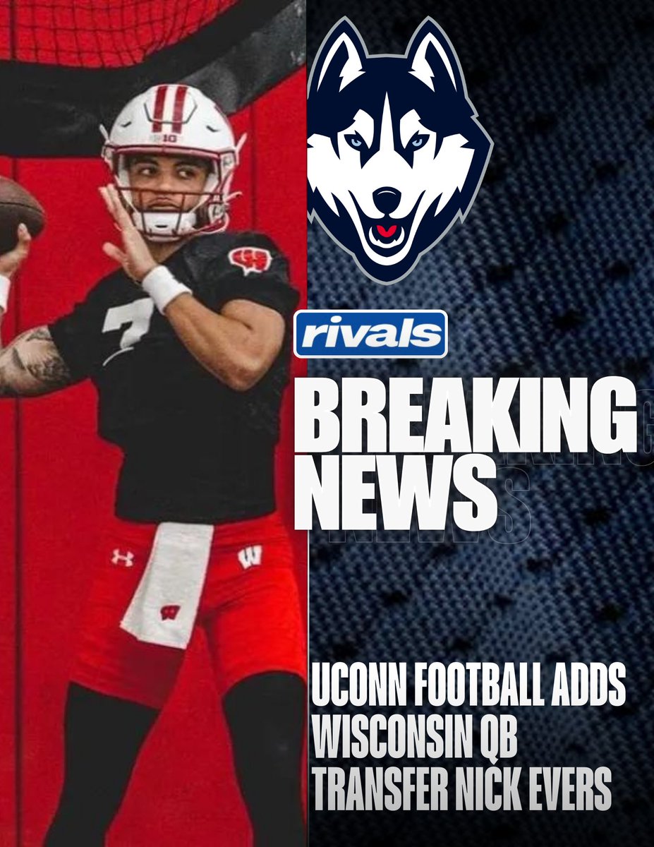 #UConn Football adds former #Oklahoma / #Wisconsin transfer quarterback @NickEvers12. Evers was a Four-Star, Top 250 prospect from the 2022 recruiting class per @Rivals. 👉 tinyurl.com/86xdd6hx