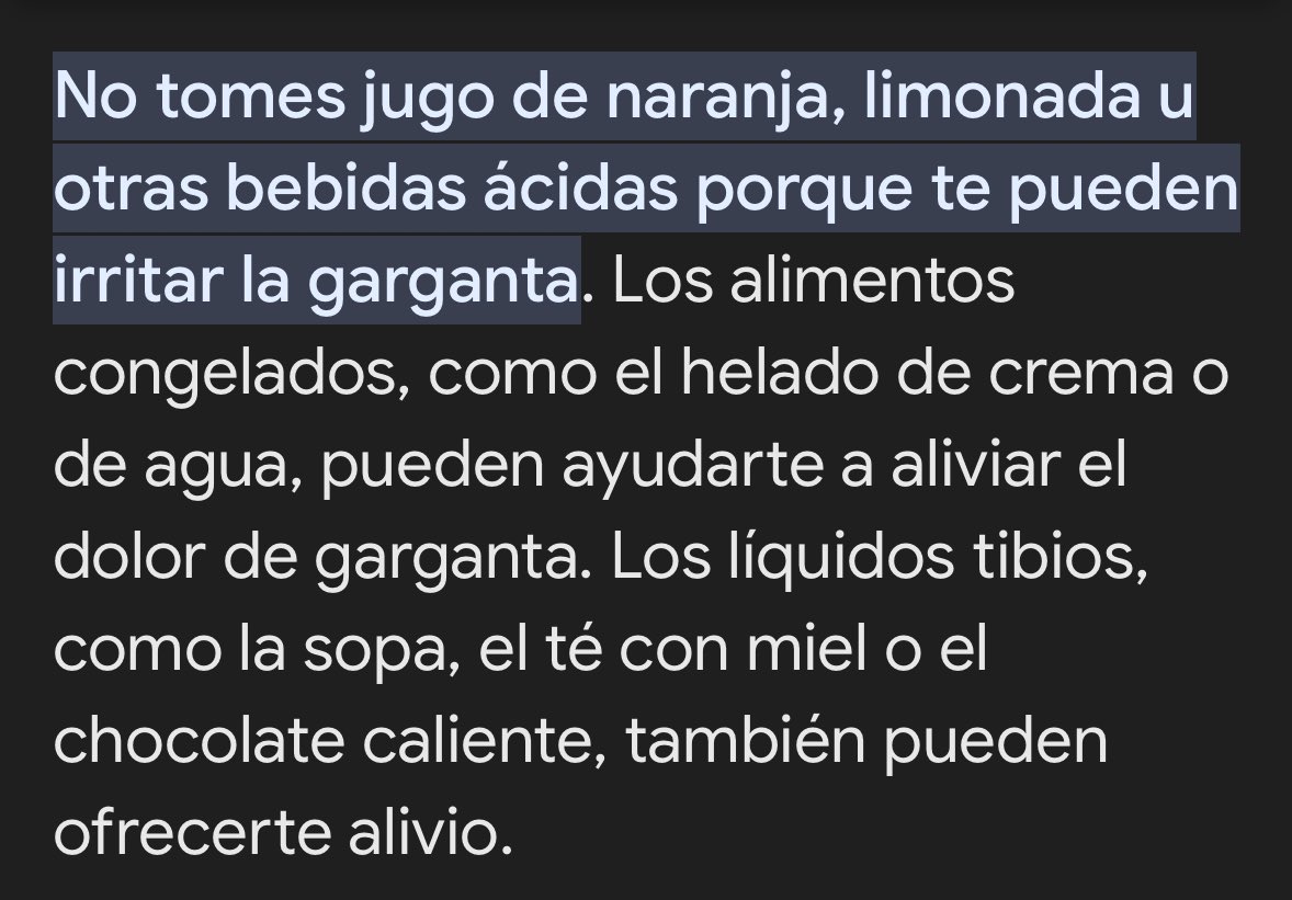 Estoy desde anoche con juguito exprimido porque por alguna razón yo sabia que hacía bien al dolor de garganta y bueno parece que no