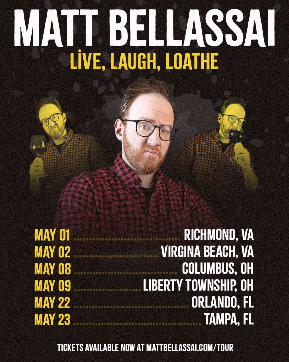 the first of my may stand up shows start tonight if you wanna come see me bitch about things in these great american cities (and also florida): mattbellassai.com/tour