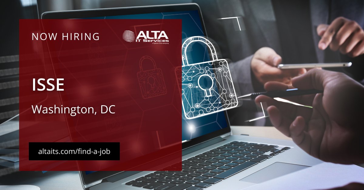 ALTA IT Services is #hiring an ISSE for work in Washington, DC. 
Learn more and apply today: ow.ly/3AYU50Ru1cs
#ALTAIT #JobOpening #WashingtonDC #ISSE #CybersecurityJobs #TopSecretClearance #SCI #SecurityTools #TenableNessus #IBMGuardium #HPWebInspect