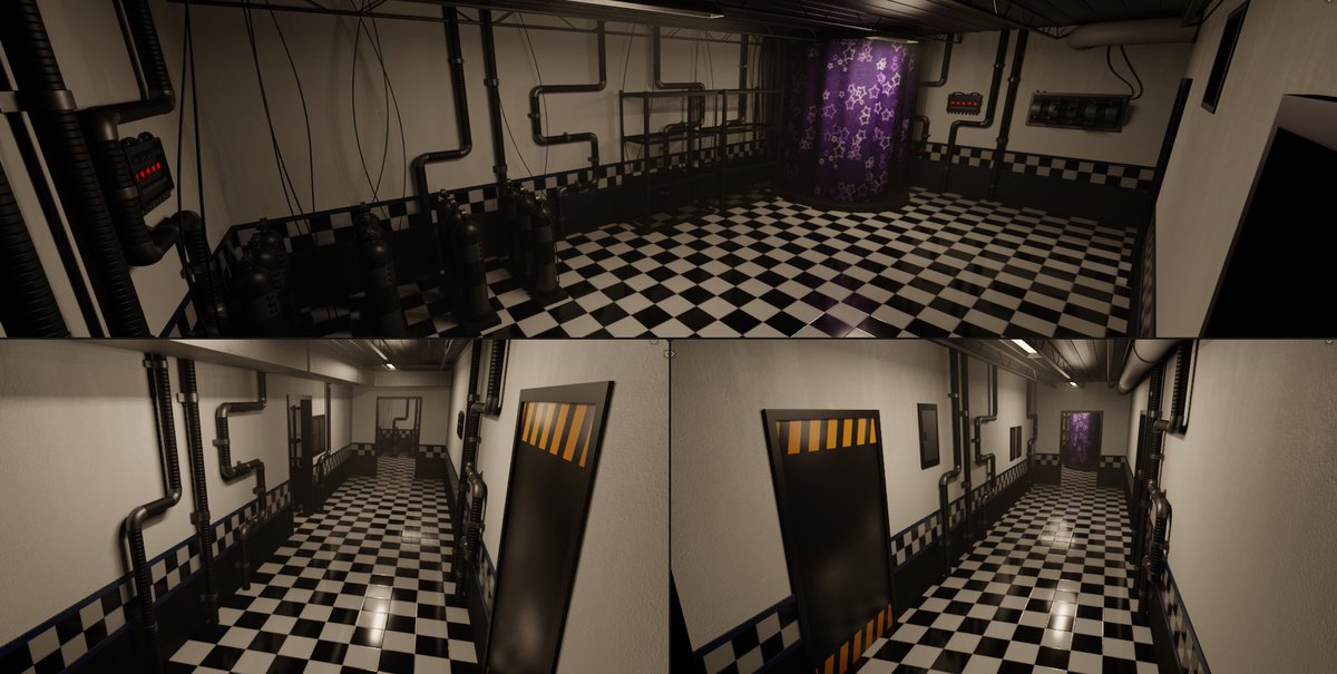 I made an industrial-like 'private room' map.

Private room by: Enyel14Art
Private room ported by: ALTERNO-Funtime
(Both on Deviantart)

The only assets that weren't replaced entirely were the curtains and the thin black wires.

(Misc  in 🧵 )  

#SisterLocation #Blender