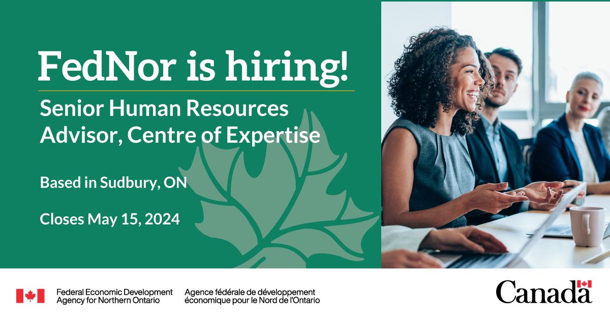 📣 Job Opportunity 📣: FedNor’s HR team is growing! Apply by May 15, 2024, for the role of Senior Human Resources Advisor and join Northern Ontario’s regional development agency.
emploisfp-psjobs.cfp-psc.gc.ca/psrs-srfp/appl…
@jobs_gc #GCjobs #SudburyJobs