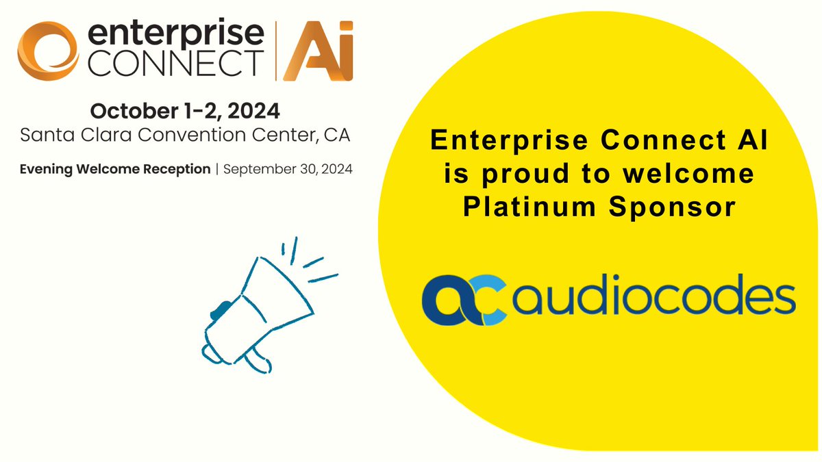 📣 We have an exciting announcement! We're proud to welcome Platinum Sponsor @AudioCodes to #EnterpriseConnect #AI. Join them in Santa Clara, CA, September 30 - October 2 📅 Registration opens soon informatech.co/49gTE5P