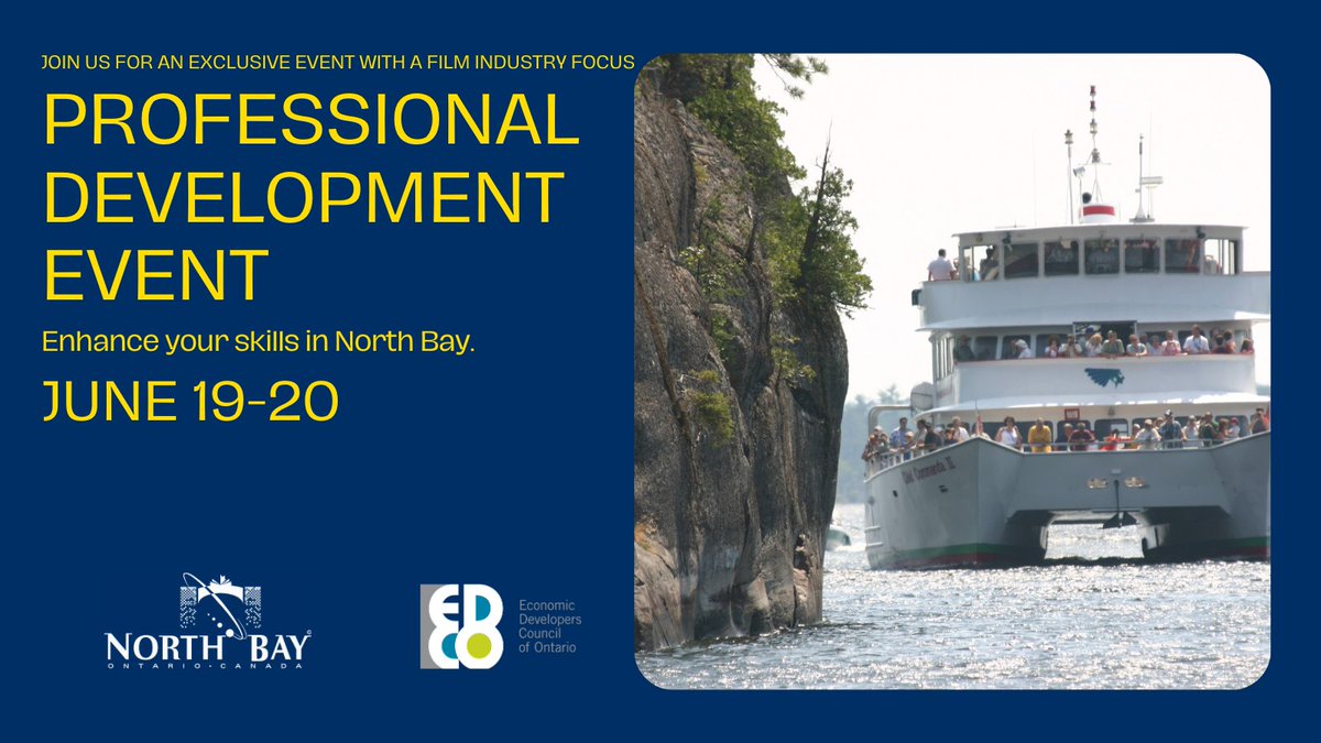 Join us for an exciting professional development event hosted by City of North Bay on June 19-20, spotlighting the film industry! Spaces are limited, register at: edco.on.ca/2024-Regional-… #EDCO #EDCORegionalEvent #FilmingOntario #EDCO2024 #EconomicDevelopmentOntario