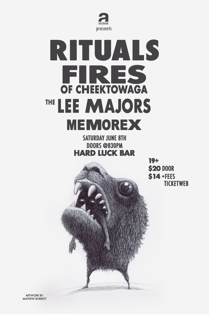 JUST ANNOUNCED: Don't miss Rituals w/ Fires of Cheektowaga, The Lee Majors & Memorex at the Hard Luck Bar on Saturday June 8! Tickets available at: bit.ly/3JHaRev