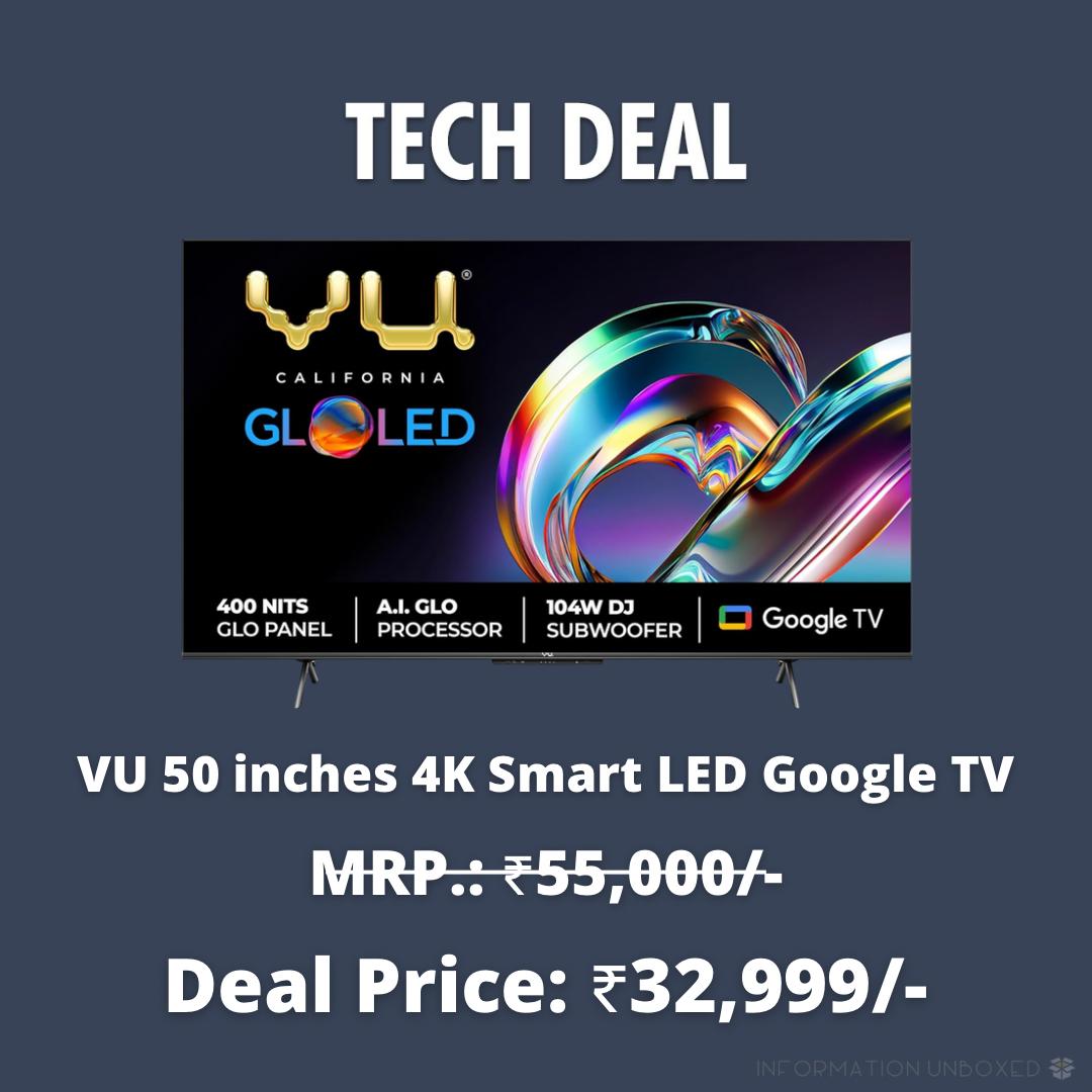 VU 50 inches 4K Smart LED Google TV

MRP: ₹55,000❌
➡️Deal Price: ₹32,999
➡️Link: amzn.to/49SXp1X

#deals #bestdeals #todaysdeals #discounts #amazondeals #amazondiscounts #amazonfinds #amazonbasics #amazonsale #vu #google #googletv #besttv #tvdeals