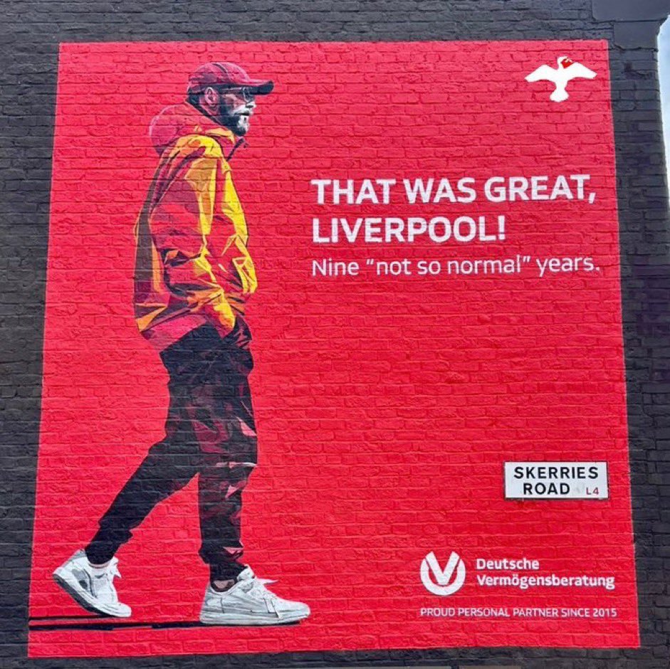 New Klopp Mural 🚨 

It’s a message from Jürgen to the supporters. Sponsored by one of his partners. #LFC #YNWA #OLSC #deutschevermögensberatung