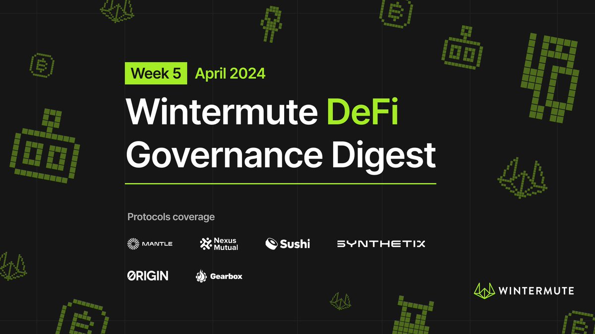 🗳️ DeFi governance update — 01 May 2024 In this week's edition, we review the following votes and proposals: Proposals ‣ @CatEatPeanut proposing the exploration of the next phase of mETH targeting a spinout of Mantle LSP with additional features to manage restaking strategies…