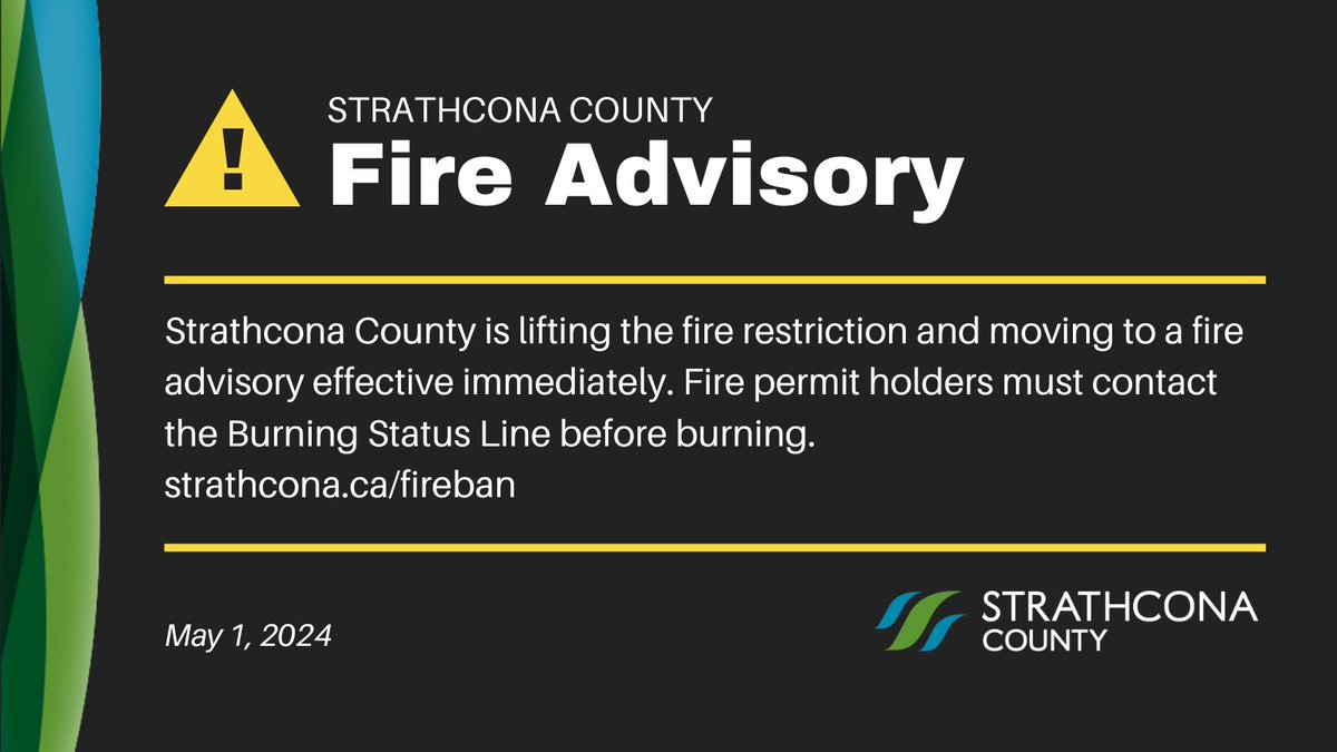 Effective immediately, #strathco is lifting the fire restriction and moving to a fire advisory. The recent rain and cooler temperatures have reduced the hazard risk. We ask that you remain cautious when having a fire. ow.ly/Zkpf50Ru0kY #shpk