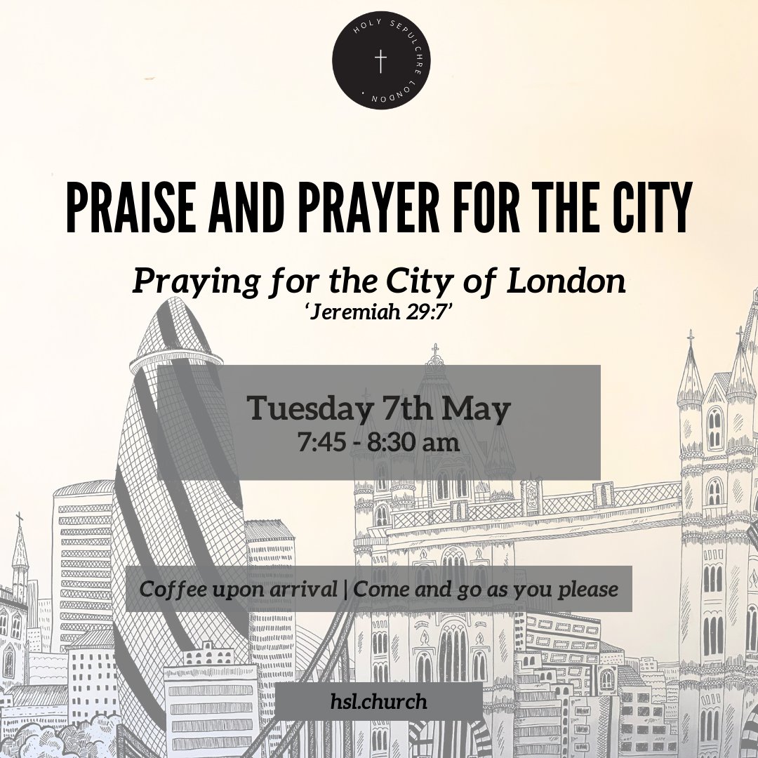 Our first 'Praise and Prayer for the City' service will be taking place this Tuesday, from 7:45 - 8:30 am. This is a great opportunity to worship with other believers and pray for our City. For more information, visit hsl.church. We hope to see you there.