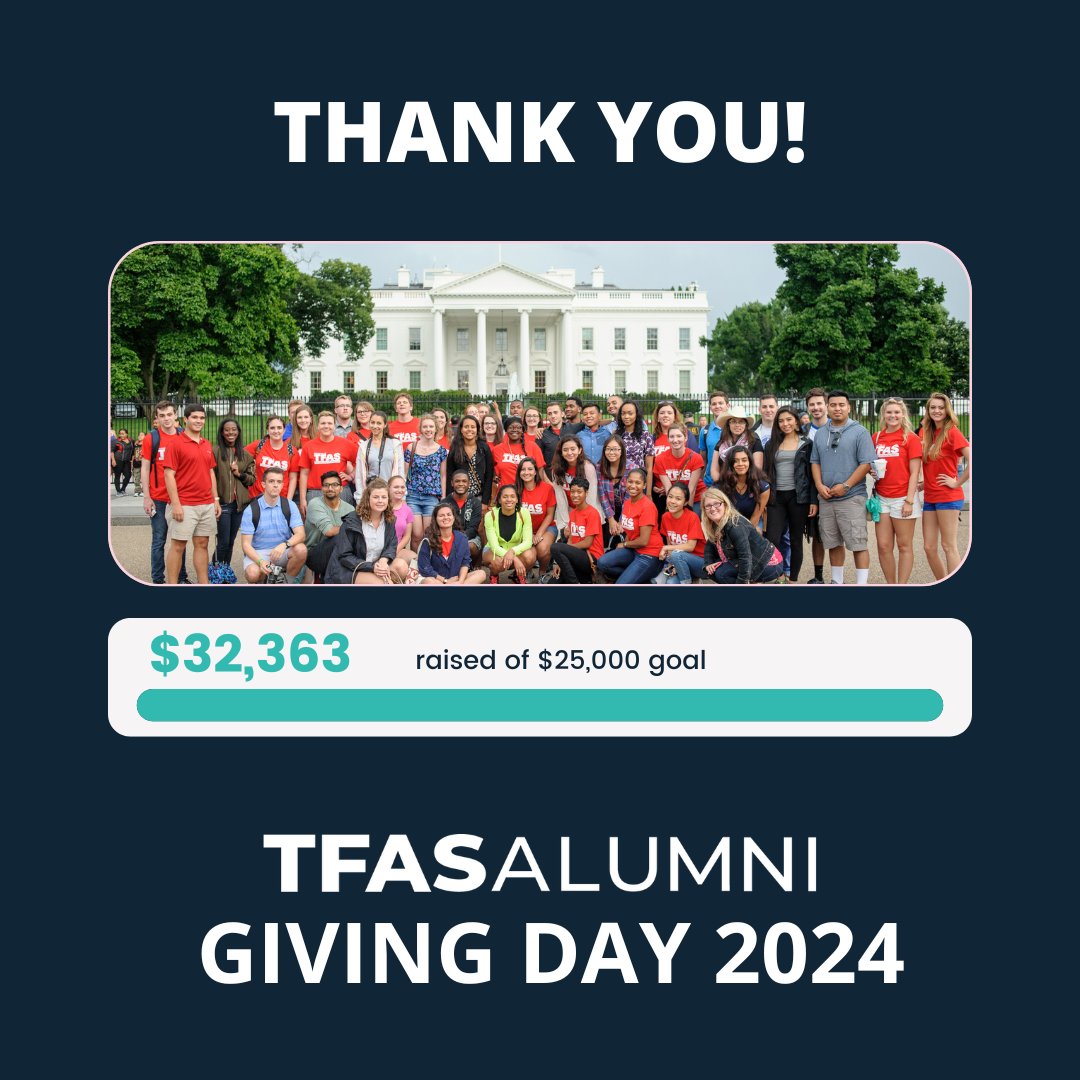 A heartfelt thank you to everyone who rallied together for the first-ever #TFAS Alumni Giving Day! In just one day, you raised $32,363 to support the next generation of courageous leaders! brnw.ch/21wJmmb