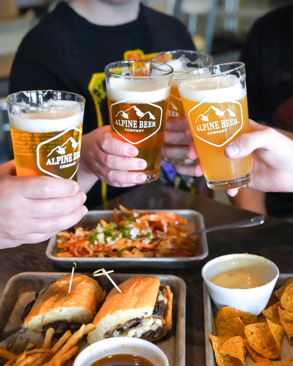 The perfect trio-friends, food, and frothy brews. 🍻 #AlpineBeerCo