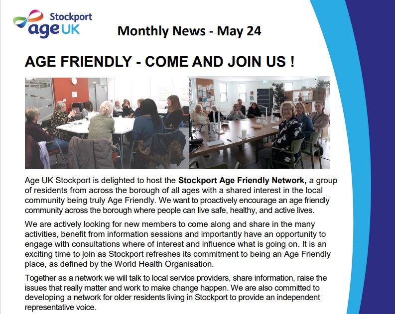 Have you seen our newsletter? Lots of information, as usual 📰 📰 You can read it on our website or get it delivered to your inbox by emailing info@ageukstockport.org.uk #Stockport #News