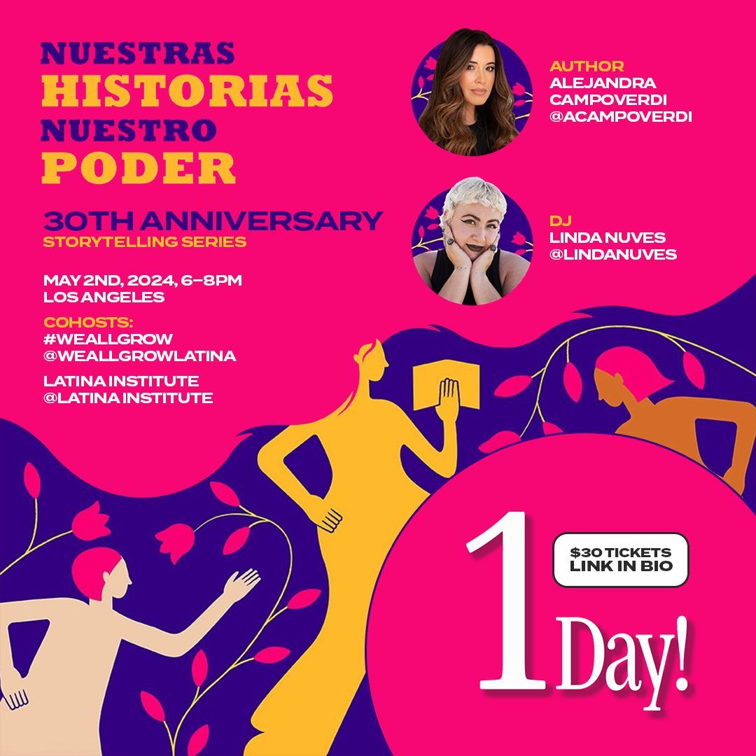 Only ONE MORE DAY until our 30th anniversary event, “Nuestras Historias, Nuestro Poder.” It's going to be an incredible night of community & celebration, featuring author @ACampoverdi & tunes by @lindanuves. Join us 5/2 in Los Angeles! RSVP & learn more eventbrite.com/e/nuestras-his…