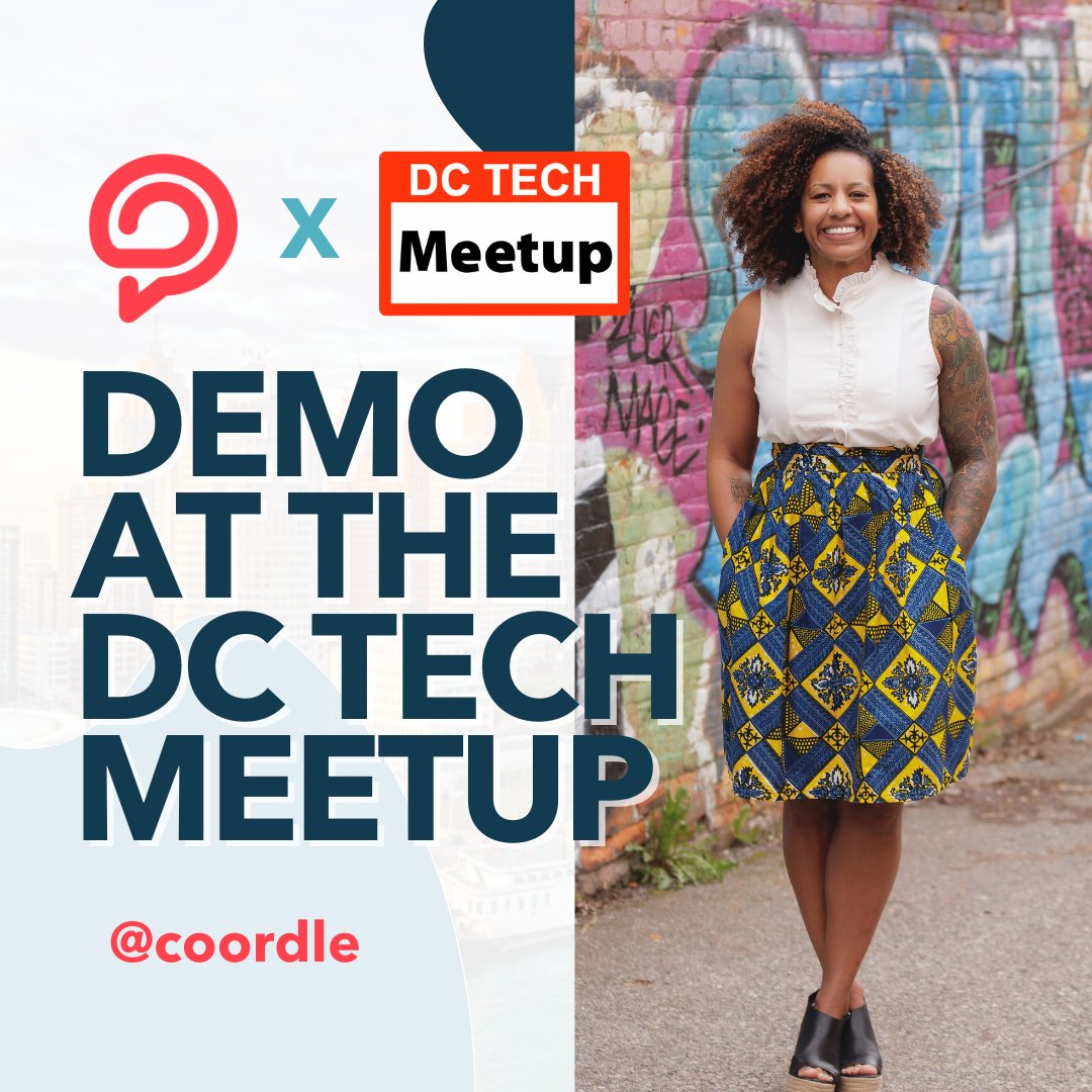I'm thrilled to present at the #DCTECHMEETUP: Innovators Spotlight 5:30-9:00 pm on May 1 at MLK Jr. Public Library, DC! Join me as I showcase Coordle for people in sports frustrated by manual labor, lack of real-time information, and difficulty organizing group logistics.