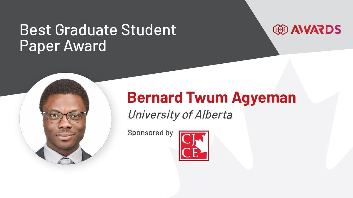 The Best Graduate Student Paper Award is presented for outstanding published work by a graduate student. Congratulations to Bernard Twum Agyeman of @UAlberta on being the recipient of this award. buff.ly/4aZ7DPF #CSChE #chemeng