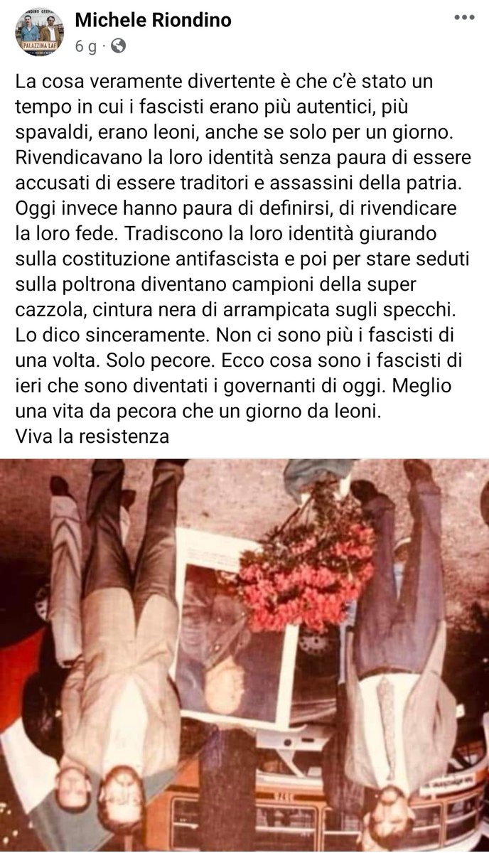 Sta nullità mette a testa in giù il Pres del Senato.

Chi è il vero ed unico fascista, #LaRussa o sto poveridiota?

MavaffanculoVa.