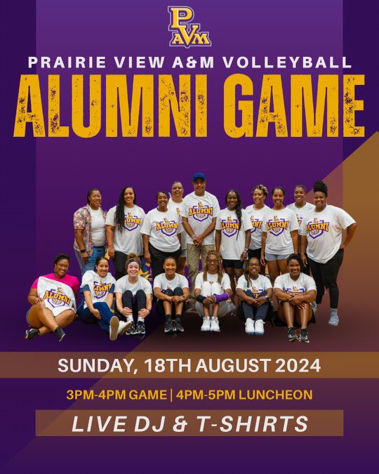 CALLING ALL PVAMU VOLLEYBALL ALUMNI! Please save the date for our annual alumni game and luncheon. There will be a live DJ present, T-shirts for participants and a luncheon after the event. We look forward to having you back on “The Hill”. secure.touchnet.com/C20166_ustores…