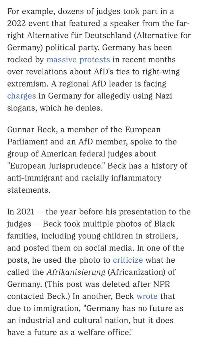 This particular speaker, Gunnar Beck, has made anti-immigrant and racially inflammatory posts on social media. In multiple posts, he took photos of young Black families at train stations in Germany and criticized what he called the “Afrikanisierung” (Africanization) of Germany.
