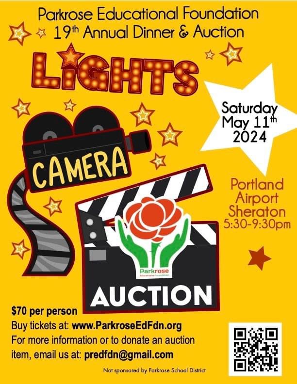 Only a few days until ‘Lights, Camera, Auction!’ Join us May 11th for a fun night of fundraising. It will be exciting to see how much can be raised for wireless microphones for Parkrose theater student performers. Don’t delay, buy today! parkroseedfdn.org