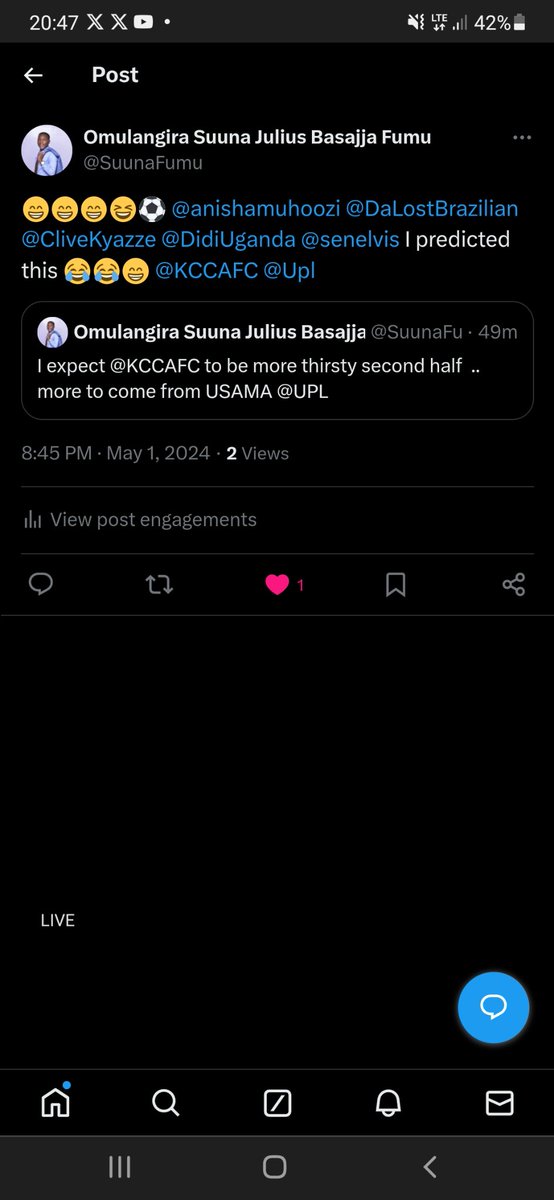 I predicted this guys 😂😂😁😆😉🎤⚽️ @CliveKyazze @DenisBbosa1 @DaLostBrazilian @NtambiJames @coachramoslive @DidiUganda @DhakabaKigongo @MMKaddu @FifiPhionaPinky