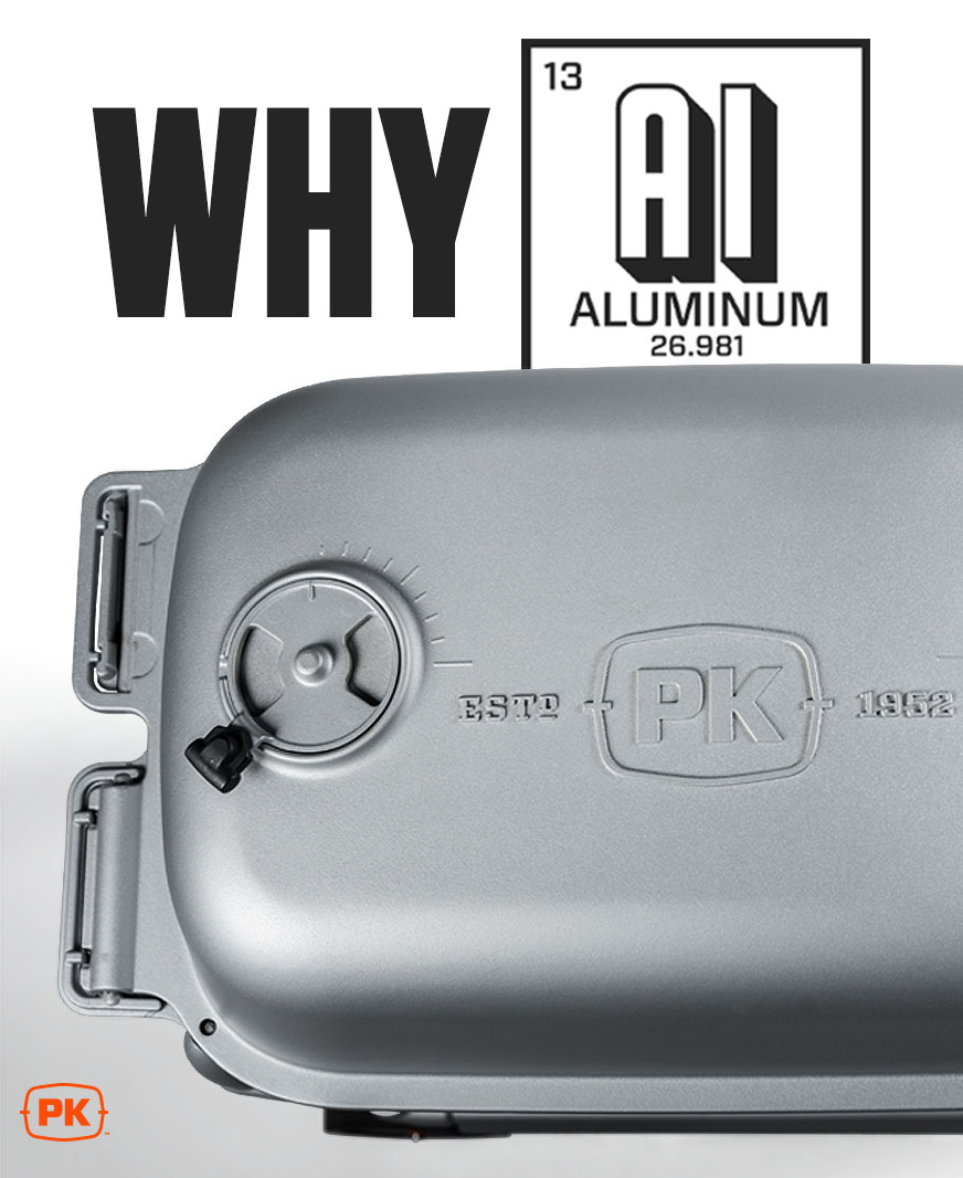 Aluminum's our secret sauce for heat distribution. No hot spots, no rust, just pure grilling perfection. Our go-to since '52.

#pkgrills #aluminumgrill #builttolast  #charcoalgrill