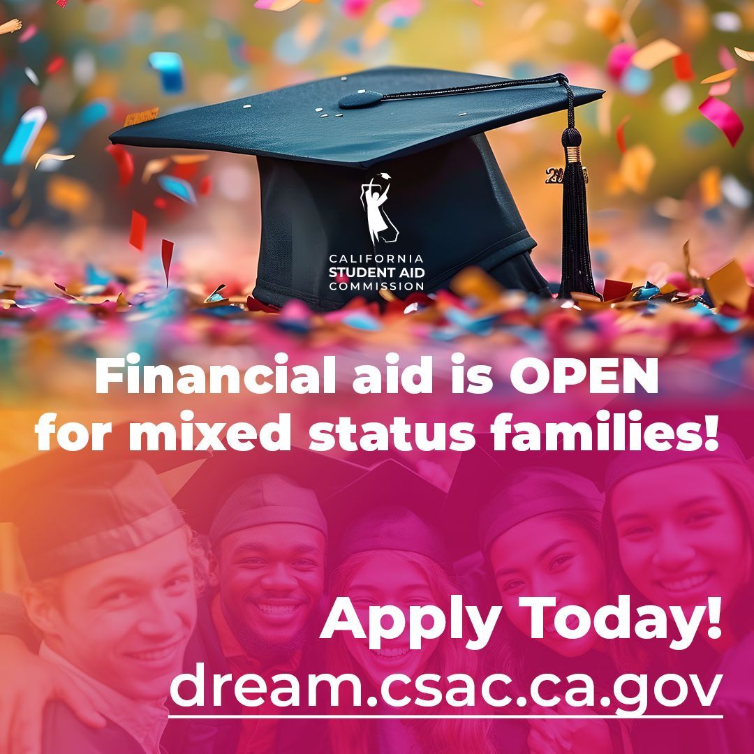 Students from mixed-status families who have been unable to complete a #FAFSA can now complete the #CADAA to meet the May 2 financial aid deadline! For more information, please go to @castudentaid website at buff.ly/3xZN0UM. #FinancialAid