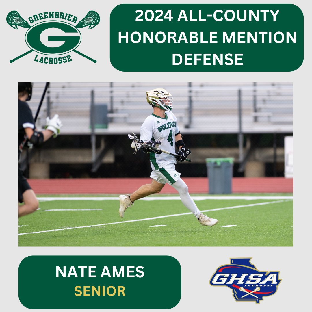 GHS Mens Lacrosse (@ghsmenslax) on Twitter photo Congratulations to <a href="/NateAmes8/">Nate Ames</a> for being selected to the All-County Lacrosse Team..
@creswellcurtis <a href="/ghswolfpack/">Greenbrier High</a> <a href="/OfficialGHSA/">GHSA</a> <a href="/CheneyAUG/">Will Cheney</a> <a href="/ShorterLax/">Shorter University Men’s Lax</a> <a href="/JVance32/">Jon Vance</a> Congratulations to <a href="/NateAmes8/">Nate Ames</a> for being selected to the All-County Lacrosse Team..
@creswellcurtis <a href="/ghswolfpack/">Greenbrier High</a> <a href="/OfficialGHSA/">GHSA</a> <a href="/CheneyAUG/">Will Cheney</a> <a href="/ShorterLax/">Shorter University Men’s Lax</a> <a href="/JVance32/">Jon Vance</a>
