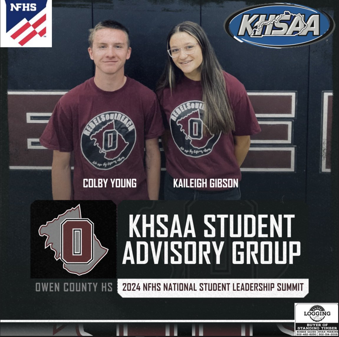 Congrats to Colby Young & Kailiegh Gibson who were selected to the KHSAA Student Advisory Group. 

Only 16 students across KY were selected to serve in this leadership role.  They will be attending the NFHS National Student Leadership Summit this June in Indianapolis. 

#WEareOC