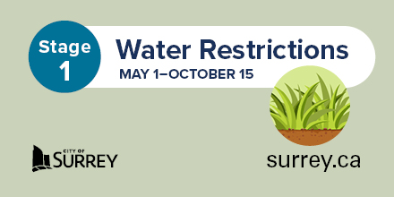 Reminder! Lawn watering restricted to one day per week. With Metro Vancouver's Stage 1 water restrictions now in effect: •Even-numbered addresses: Saturday mornings •Odd-numbered addresses: Sunday mornings •Automatic watering: 5 am to 7 am •Manual watering: 6 am to 9 am…