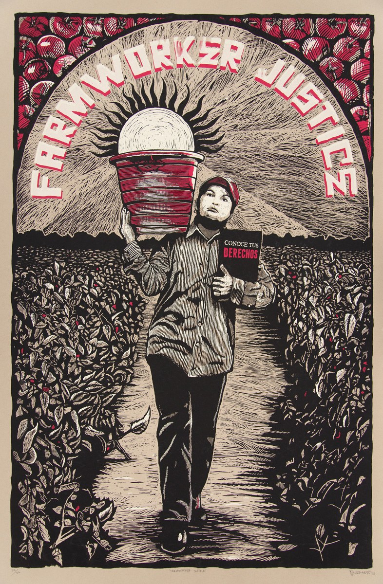This #MayDay we are highlighting the work of artist Mazatl, in collaboration with Justseeds Artists' Cooperative. According to the artist, this work features an immigrant tomato farmer carrying the 'new day' for farmworkers, made possible by union organizing.