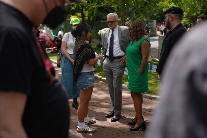 LATEST: Philadelphia District Attorney Larry Krasner is currently visiting Penn's Gaza Solidarity Encampment on College Green. Elea Castiglione and Jasmine Ni are reporting live from the scene: thedp.com/article/2024/0…