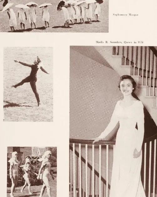 May Day was a Pembroke College tradition that included selecting a May Queen. And perhaps spring chickens? (See bottom left.) Pembroke was the women’s college in Brown. Image from the 1956 Pembroke yearbook.