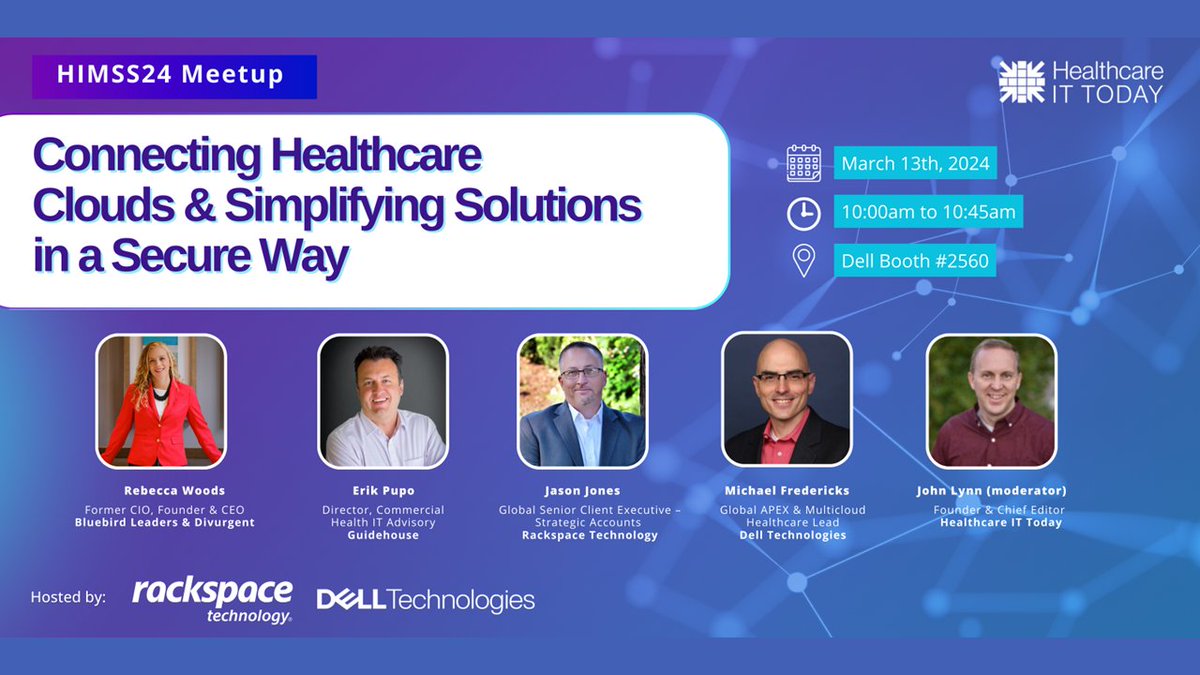 In case you missed this insightful discussion in the @DellTech booth during #HIMSS24 on the future of healthcare cloud solutions, the recording is now available: dell.to/3y1SRcj

@Rackspace @erikpupohit @DIVURGENT @techguy #TransformHIT