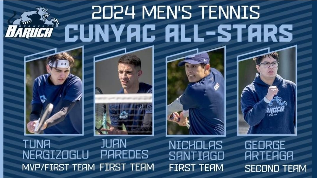 Congratulations Tuna, Juan, Nicholas, and George on @CUNYAC Honors! Well deserved! #BaruchTennis 🎾🔥🏆