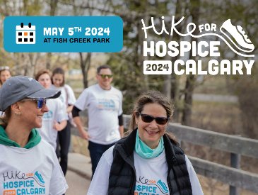 Hike for Hospice Calgary is THIS WEEKEND! But there's still time to register! Help Hospice Calgary raise over $100,000 by registering today. We hike because coming together as a community helps us heal Contact events@hospicecalgary.ca to register now.