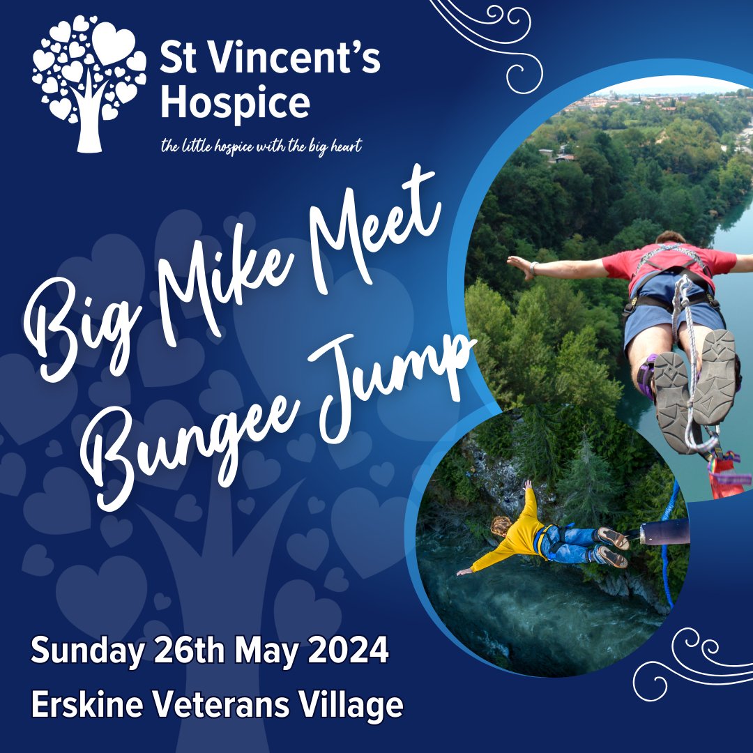 💙Take a leap of faith for Your Little Hospice💙Sunday 26th May 2024 at the Erskine veterans Village 👋Free registration when you sign up with #TeamStVincent's 🙌Raise a minimum of £200 Register your interest today: 📧 fundraising@svh.co.uk #BungeeJump #BigMikeMeetBungeeJump