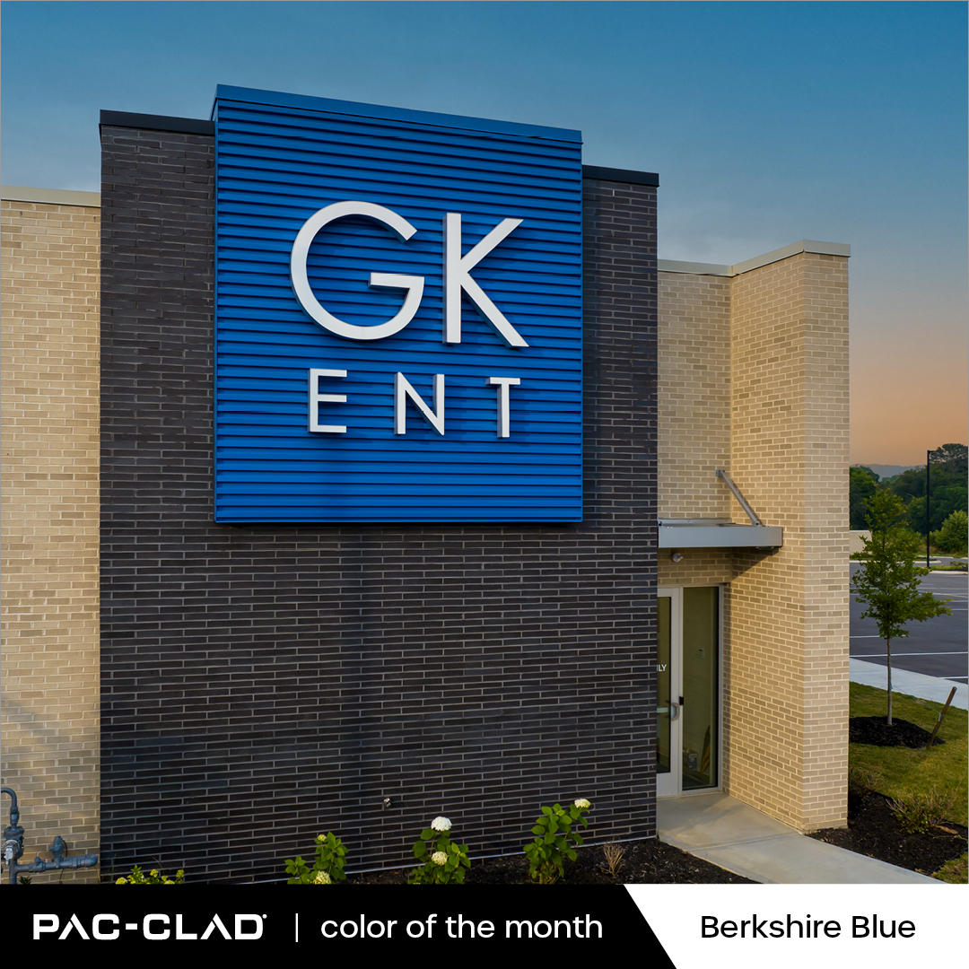 One bold pop of Berkshire Blue, PAC-CLAD’s Color of the Month, adds on-brand vibrancy to the newest Greater Knoxville Ear, Nose & Throat clinic in Tennessee. 
-
@CRSSupply #architecture #buildingdesign #metal #wallpanels #color