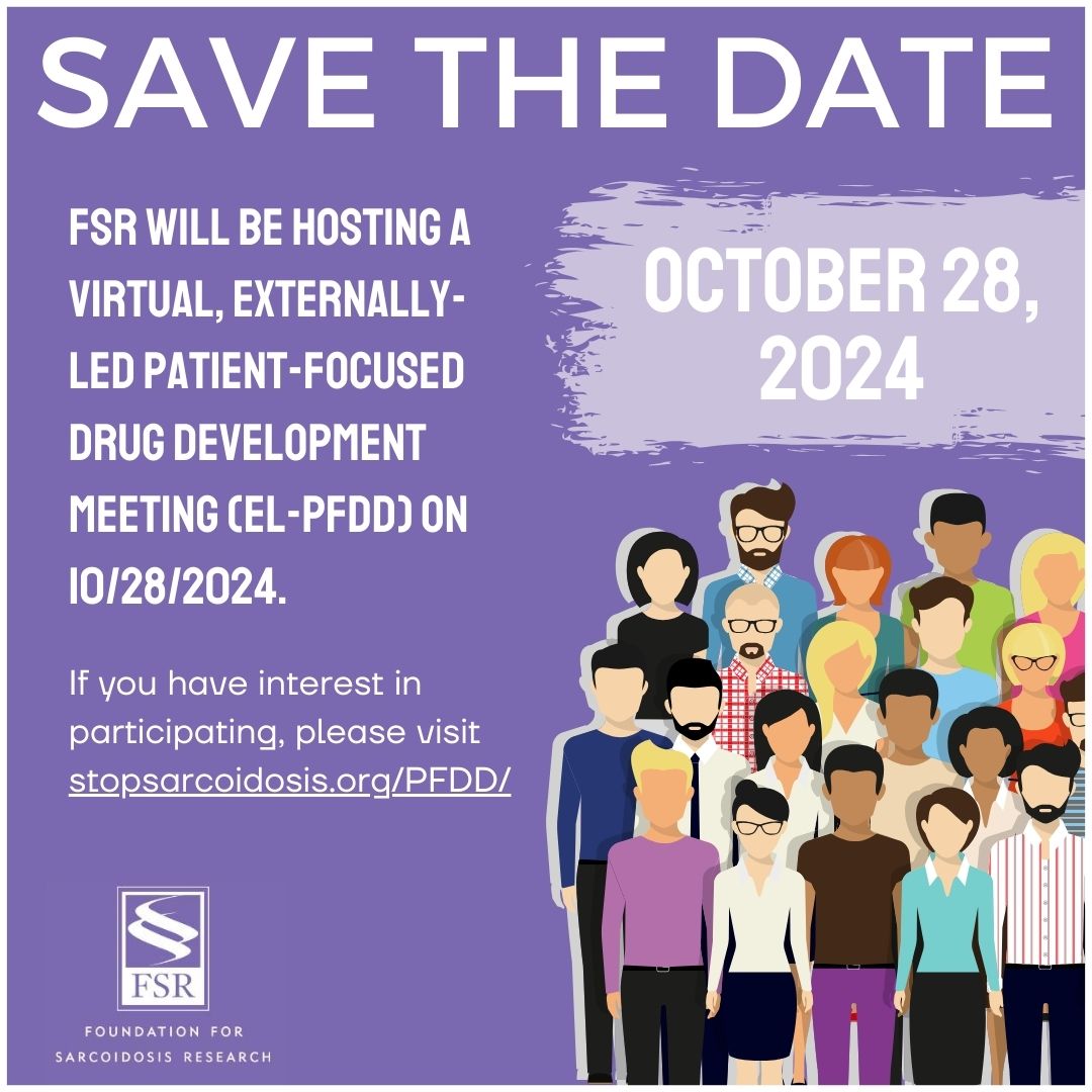 Join us on 10/28/24, 10am-3pm ET for an interactive virtual meeting by FSR. Patients & caregivers, share your experiences with sarcoidosis, unmet needs, and treatment preferences. Let's shape the future together! loom.ly/JTR3Oec