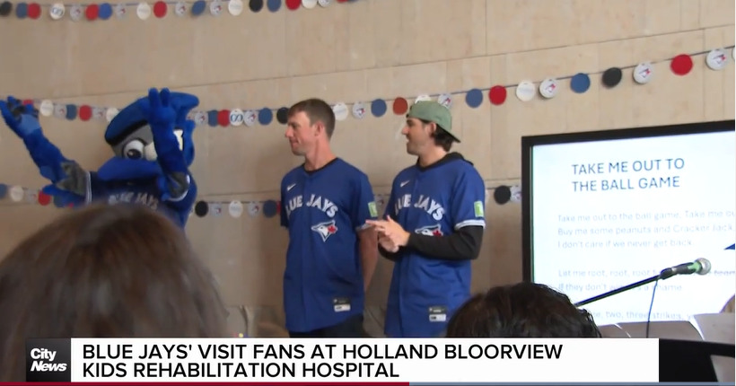 Let’s go BLUE JAYS! @lindsaydunnTV was here to capture all of the big smiles and the excitement from staff, clients and families at Holland Bloorview during a visit from several @bluejays players. Catch all the adorable moments via @citynewsTO: bit.ly/4dhT2jH