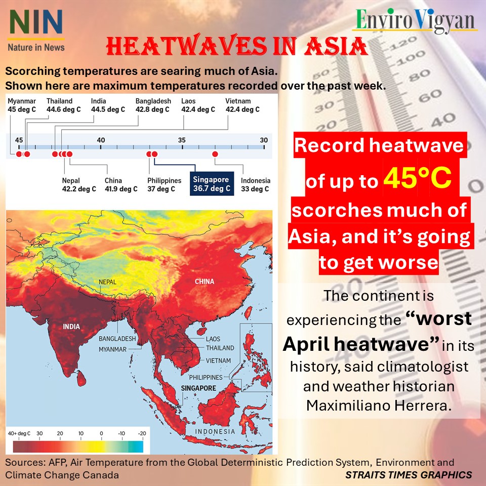 A record-smashing heatwave has been scorching South and South-east Asia. #natureinnews #envirovigyan #heatwave #heatwaves #asia #southeastasia #india #nepal #china #vietnam #bangladesh #thailand #climatechange #globalwarming #climateaction #sun #pollution #health #meteorology