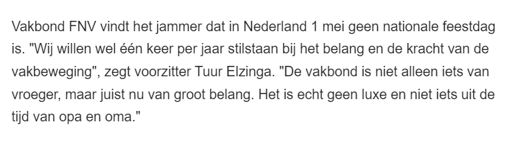 nos.nl/artikel/251882…
Nee, @TuurElzinga. 1 mei is níet de dag waarop de vakbeweging zich moet profileren. 1 mei is de dag waarop de arbeider centraal moet staan. Jullie als vakbond kunnen daar een rol in spelen, maar dit is NIET jullie dag. Hij is van ons!!!