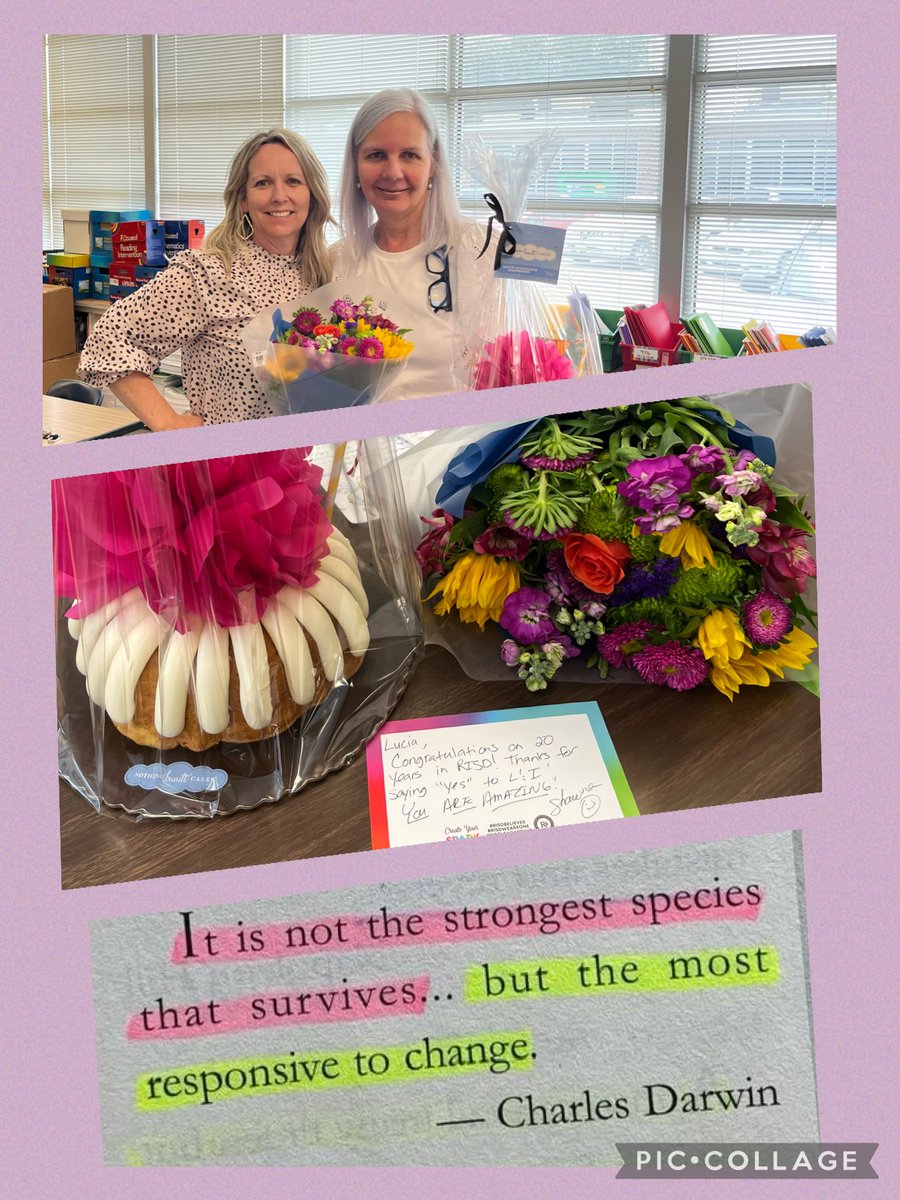 Thank you ⁦@WidenerRebecca⁩ and @BallastShawna⁩ for the flowers & cake to celebrate 20 years with⁦@RichardsonISD⁩. I am blessed to work under your leadership.When I grow up I want to be like you!#RISDWEAREONE #RISDLEADANDINT✨ @DoverElementary🐬⁦